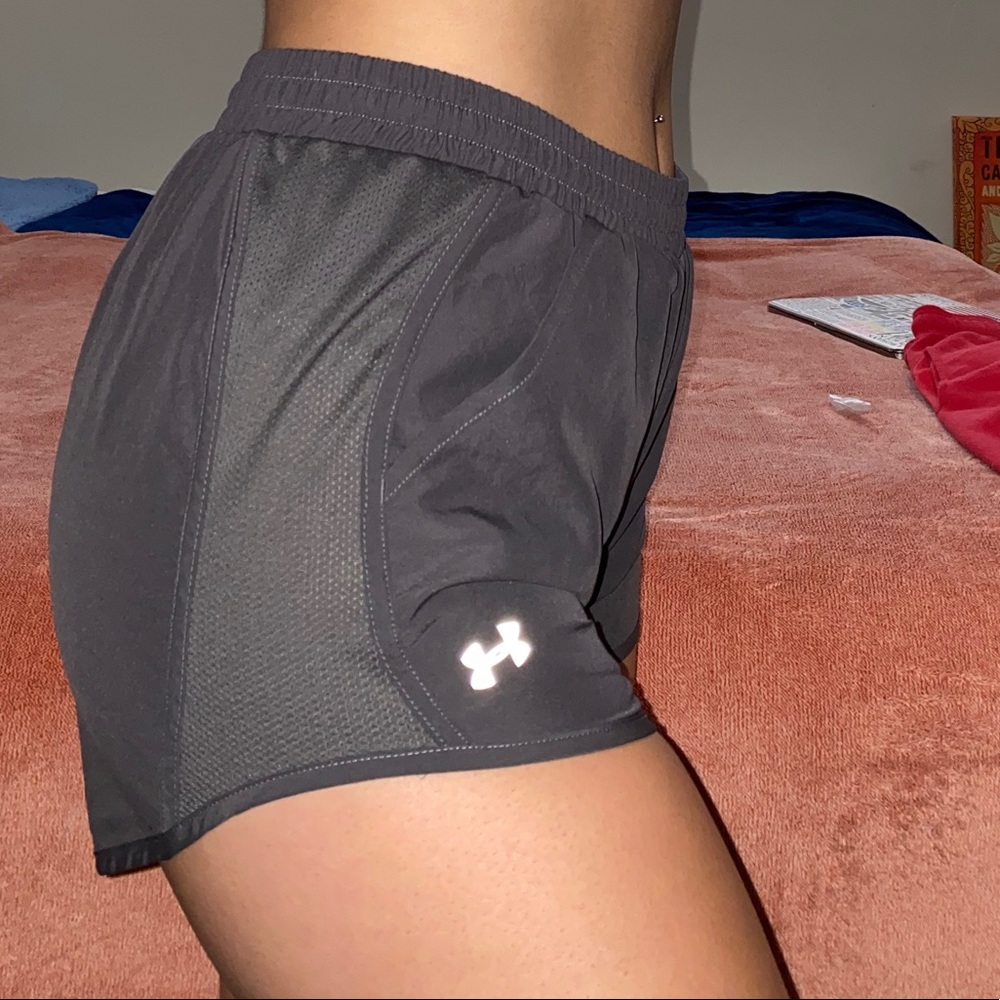 Under Armour gray shorts.